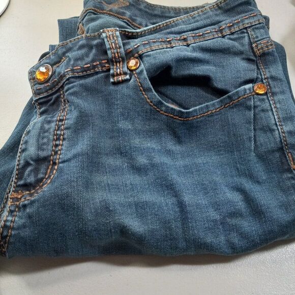 Seven7 Bejewelled Button and Studs Size 12 Blue Jeans Chic Countrycore - Picture 1 of 8